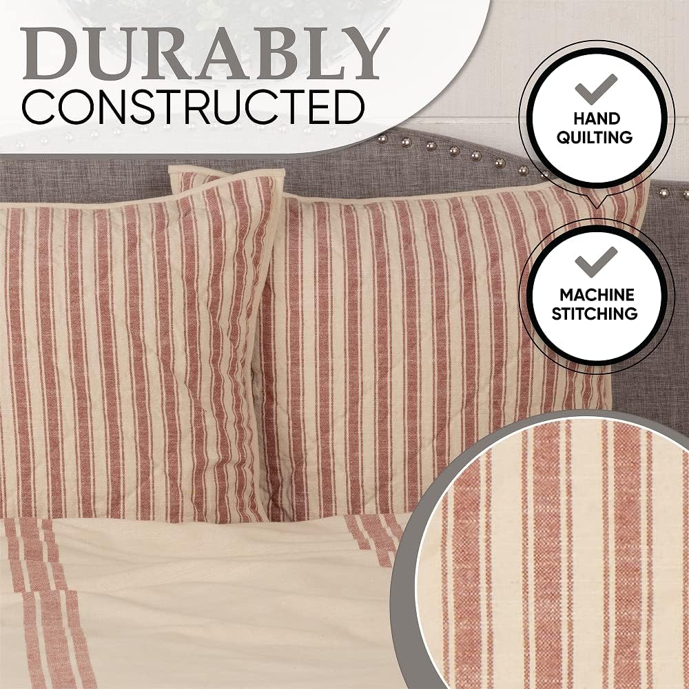 Market Place – Edredón de lujo tamaño King, 100% algodón acolchado con tictac rojo, saco de grano acolchado a mano, ropa de cama para decoración