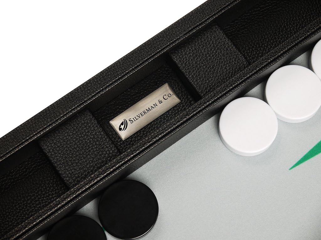 Juego de Backgammon Premium de 19 pulgadas, tamaño grande, tablero negro, puntos blancos y verdes
