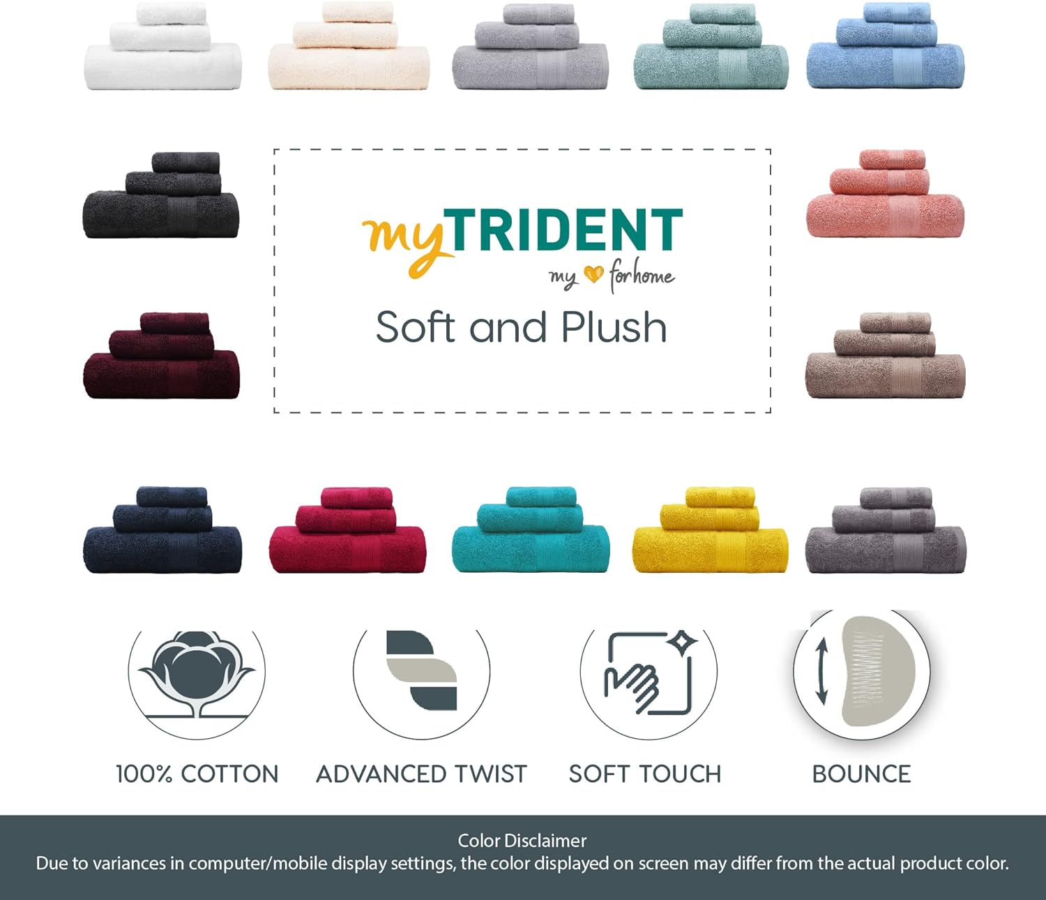 TRIDENT Toallas de baño, juego de 3 toallas de lujo, 100% algodón, 1 toalla de baño, 1 toalla de mano, 1 toalla de baño absorbente de secado rápido,