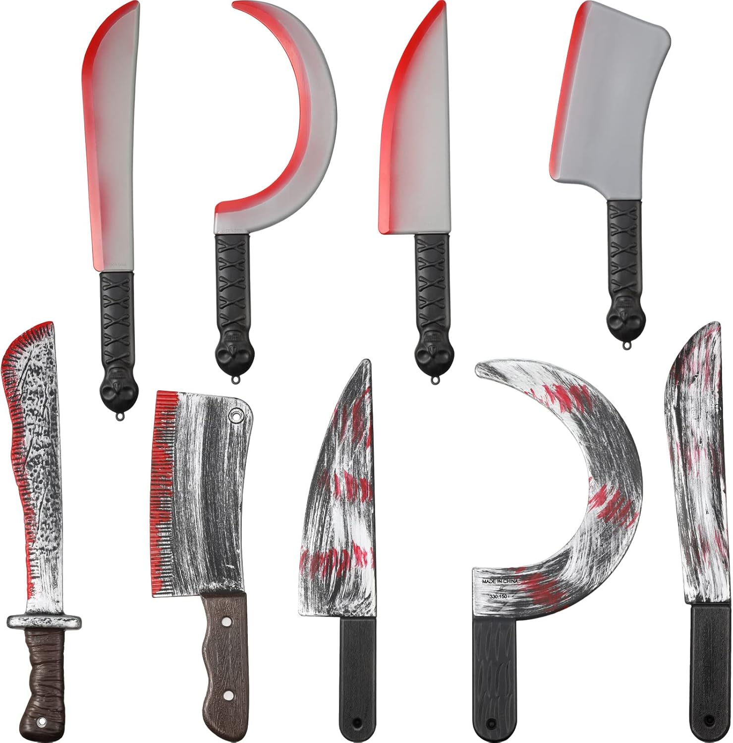 Vinsot Juego de 9 cuchillos de Halloween de plástico, cuchillo de carnicero, machete, cuchillo slasher, accesorio de disfraz, cuchillo de sangrado