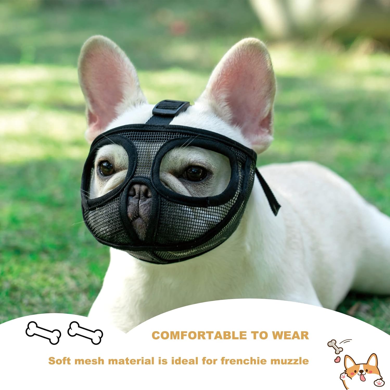 Bozal corto para perro, ajustable que no cubre los ojos, bozal de malla para morder, masticar lamer (XL, negro)