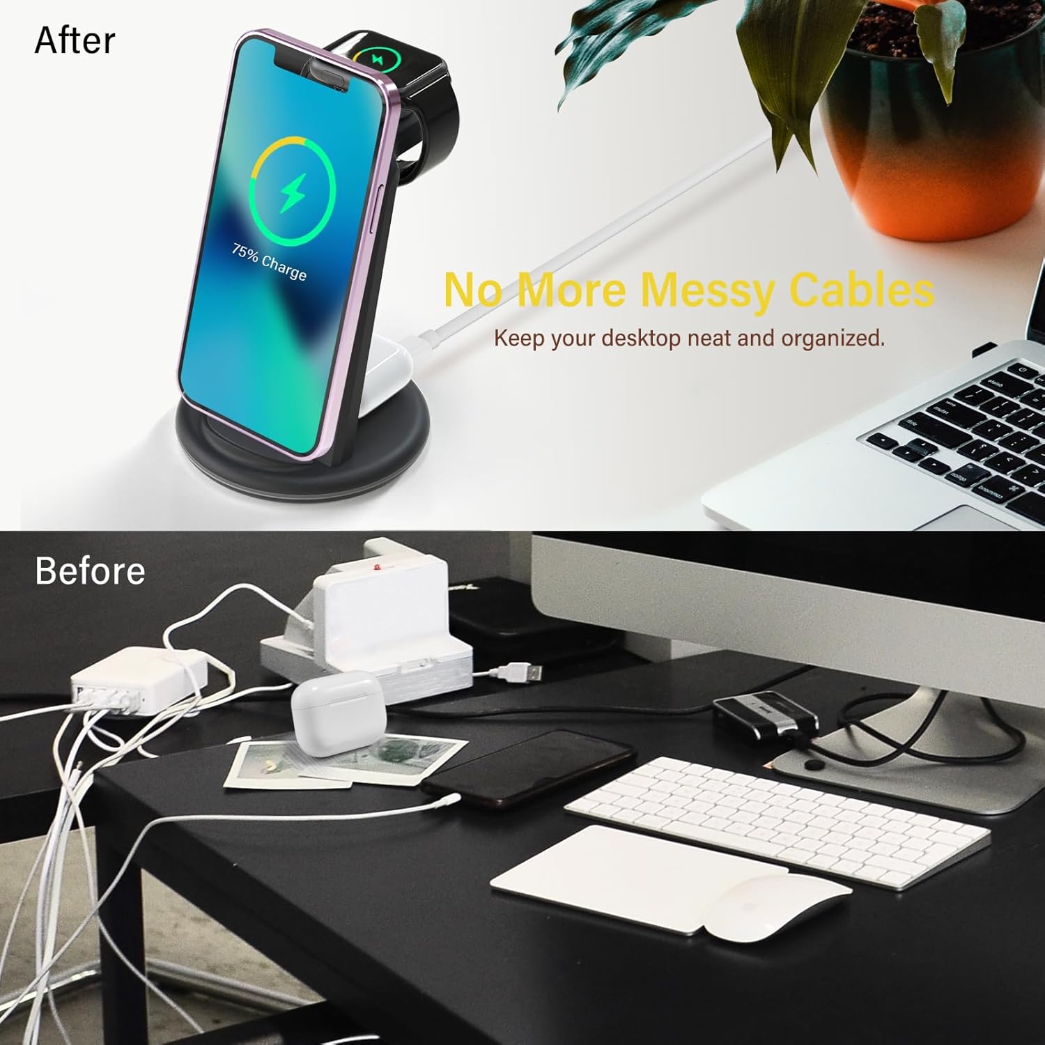 Cargador inalámbrico 3 en 1 para iPhone, base de carga rápida para múltiples dispositivos, estación de carga inalámbrica para iPhone