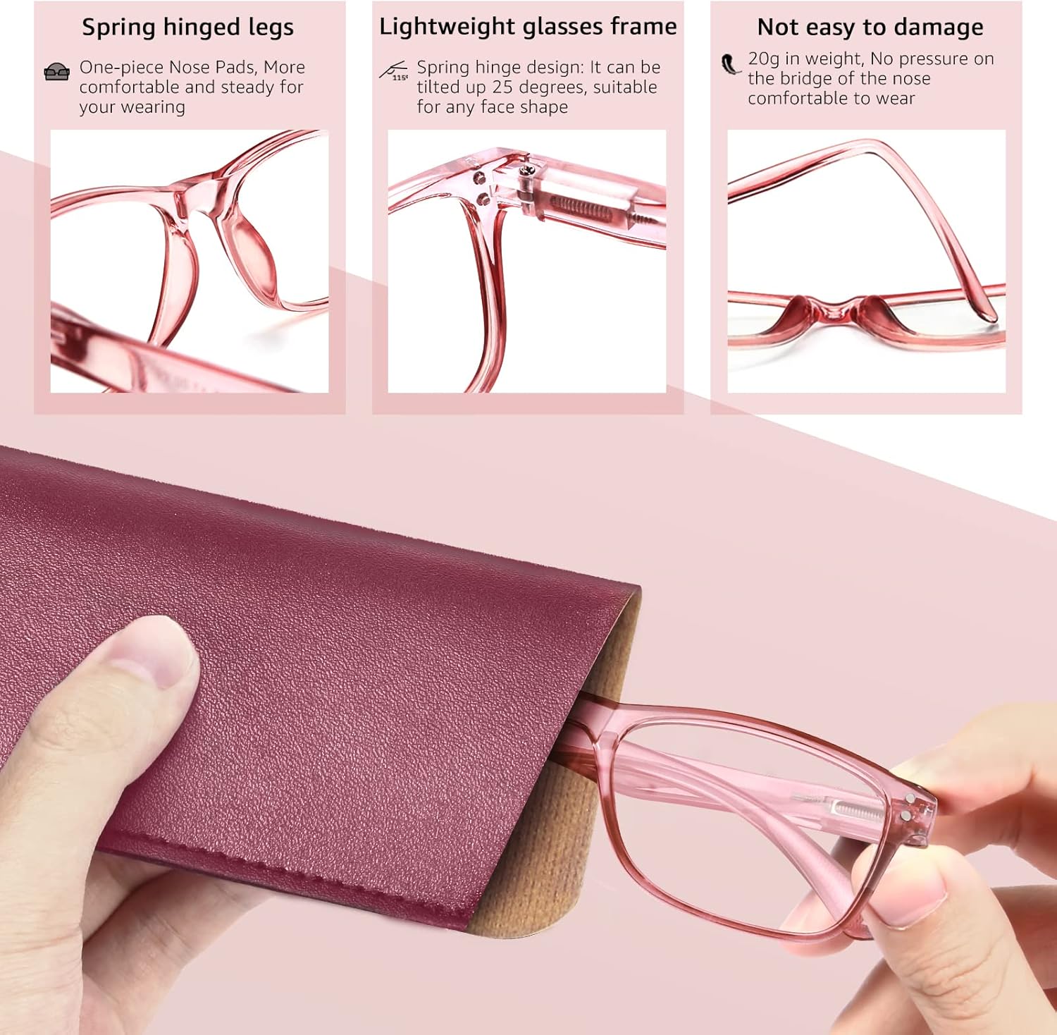 Lentes de lectura con bloqueo de luz azul para mujer, lentes de computadora antirreflejos, antifatiga y anti rayos UV, anteojos cuadrados falsos