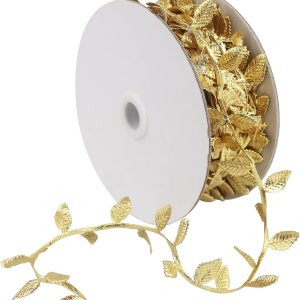 Cinta de hojas de oro de 20 yardas, hojas de oro falsas para boda, aula, decoración de Navidad, envoltura de regalos, decoración de pasteles, corona Cinta de hojas de oro de 20 yardas, hojas de oro falsas para boda, aula, decoración de Navidad, envoltura de regalos, decoración de pasteles, corona