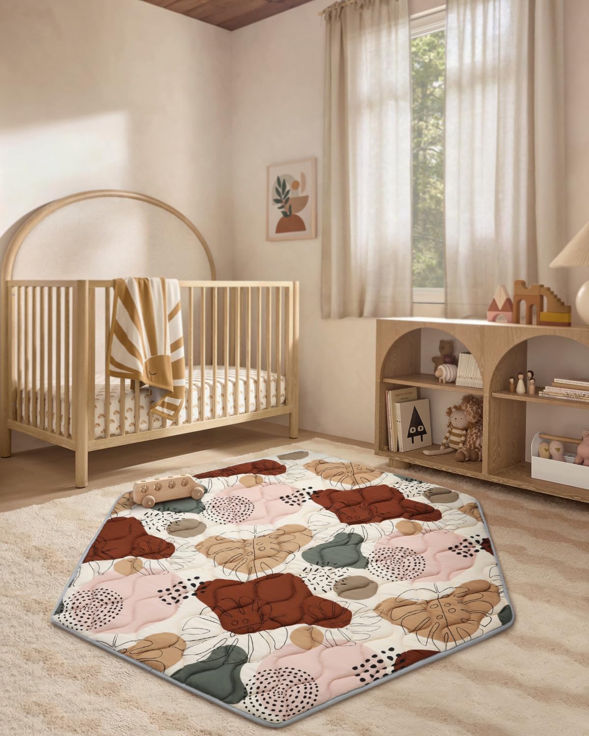 Blissful Diary Tapete hexagonal para corralito de juegos, 52 x 48 pulgadas, suave, se adapta a regalo portátil de 48 pulgadas y corralito Hiccapop