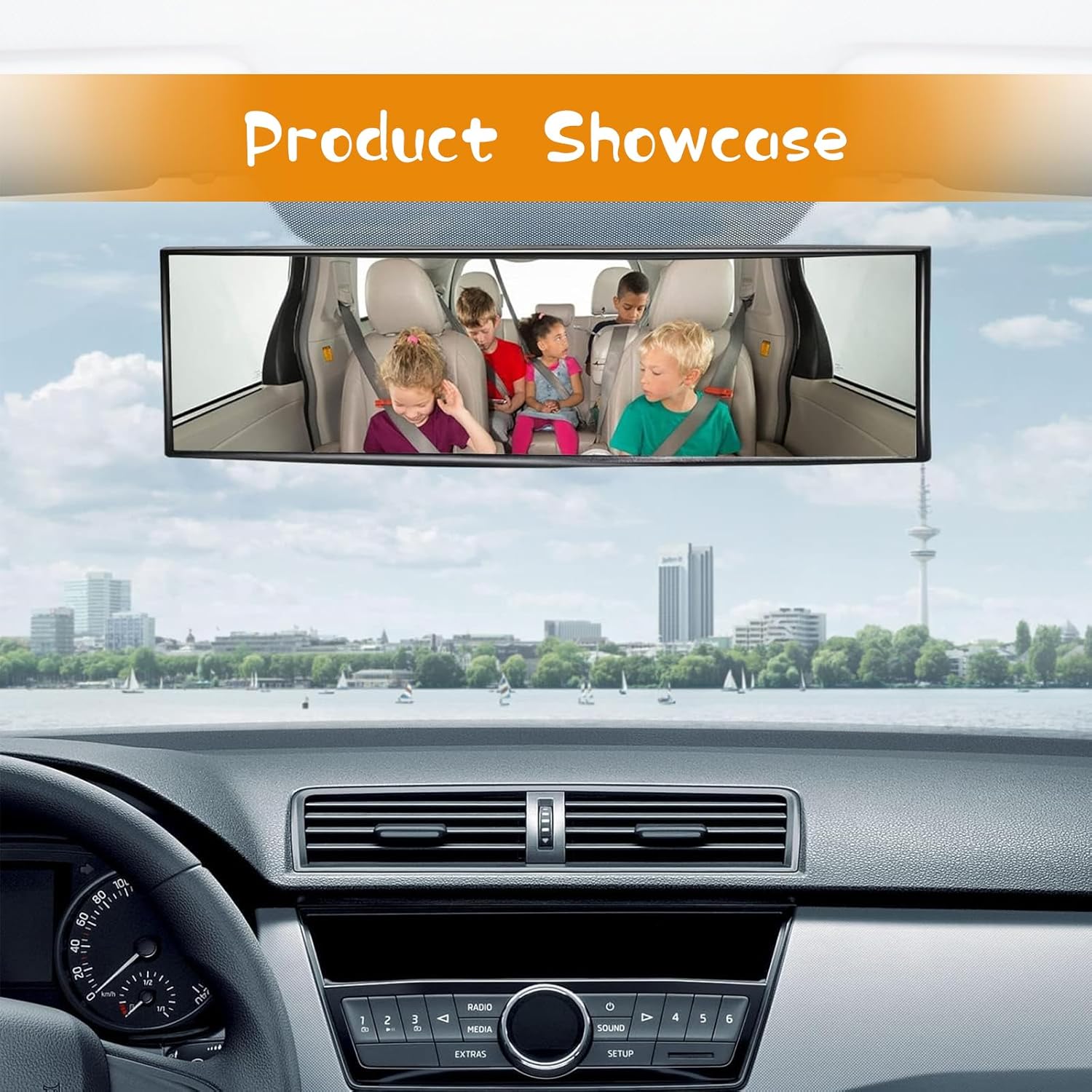 Espejo retrovisor para automóvil, retrovisor panorámico interior de 11.4 pulgadas, espejo retrovisor auxiliar panorámico con clip, superficie
