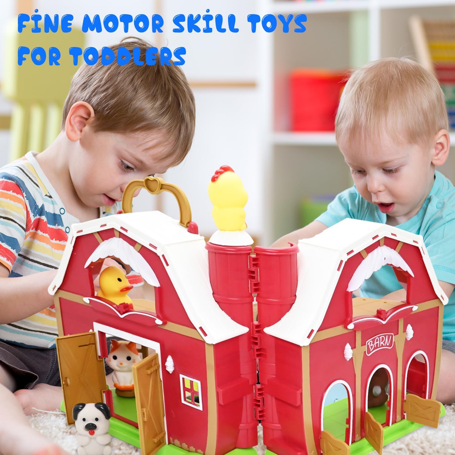 WODMAZ Juguetes grandes de granero rojo para niños y niñas de 1, 2 y 3 años, juguete de aprendizaje Montessori preescolar, juego de granja con