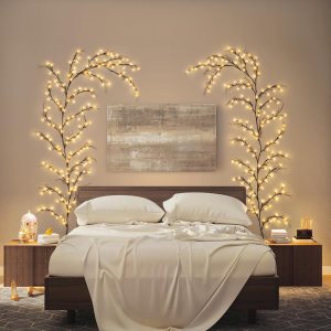 160 luces LED enchufables para decoración de habitación con control remoto, 8 modos y temporizador, luces artificiales de sauce de árbol para 160 luces LED enchufables para decoración de habitación con control remoto, 8 modos y temporizador, luces artificiales de sauce de árbol para