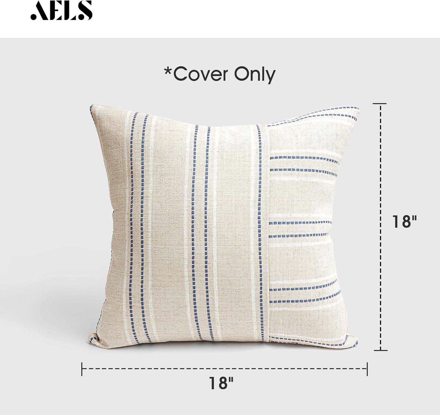AELS Juego de 2 fundas de almohada decorativas de lino de 18 x 18 pulgadas, fundas de almohada con textura bohemia, color beige con rayas blancas y