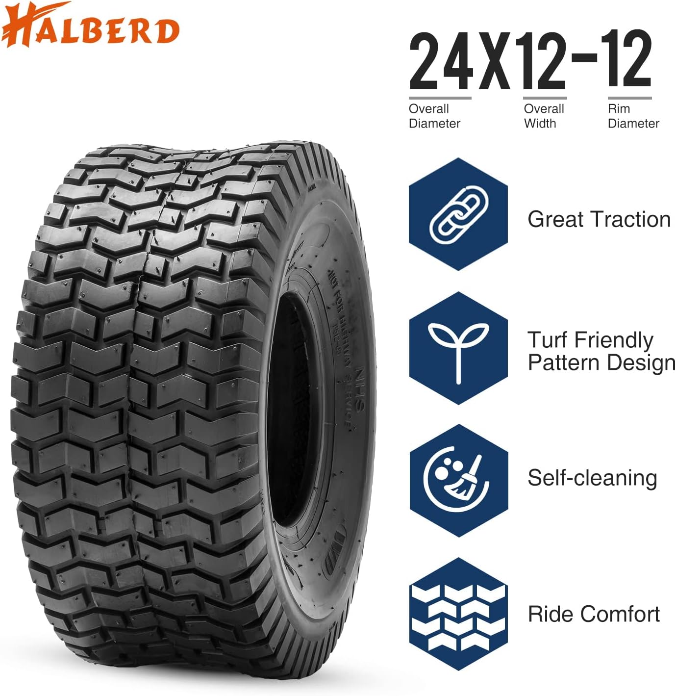 HALBERD 2 neumáticos para cortacésped de 24 x 12.00-12, aptos para césped, 24 x 12-12, gran tracción para tractores de jardín, cortacéspedes,
