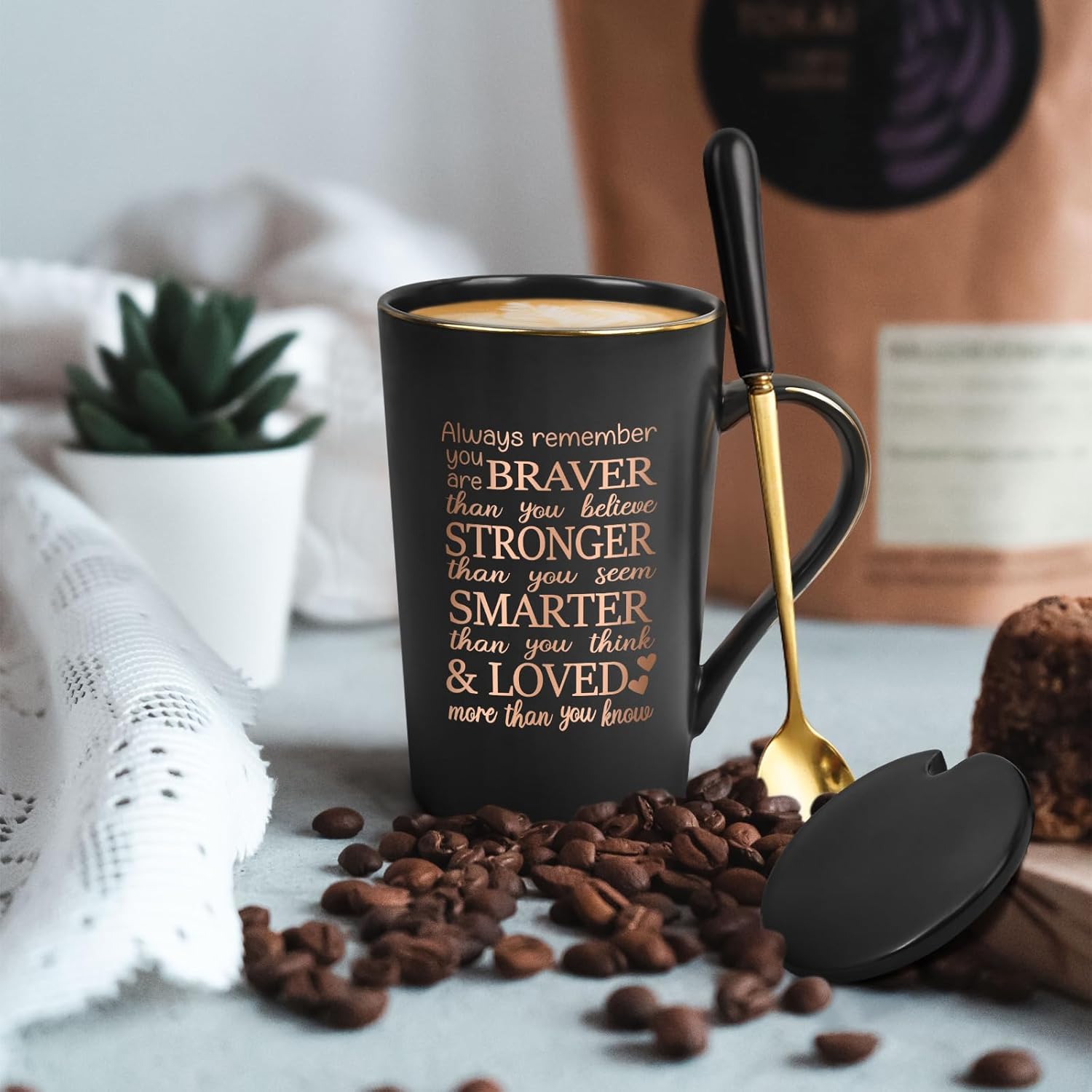 YHRJWN Taza inspiradora con texto en inglés “Always Remember You Are Braver Than You Believe, You Are Loved”, regalos para mujeres con cáncer,