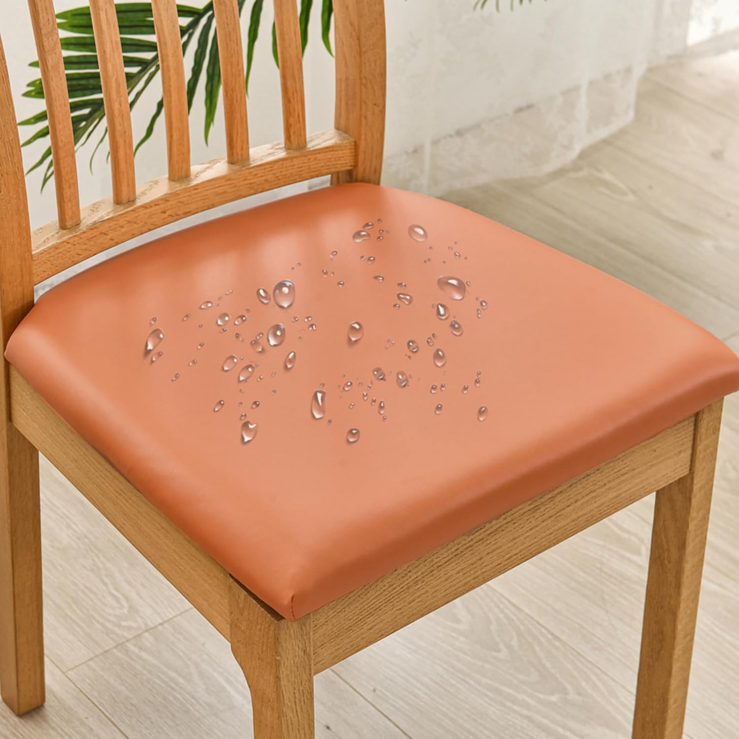 SearchI Fundas de asiento impermeables de piel sintética para sillas de comedor, paquete de 6 fundas de asiento elásticas de piel sintética para