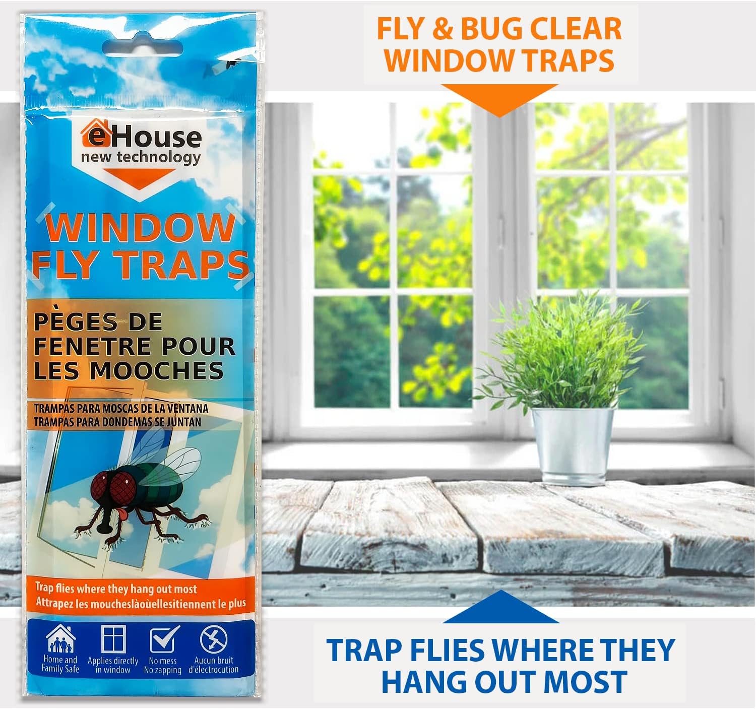 Trampas para moscas de interior para el hogar, tiras adhesivas para colgar en la ventana, para control de la casa sobre insectos, mariquitas, moscas