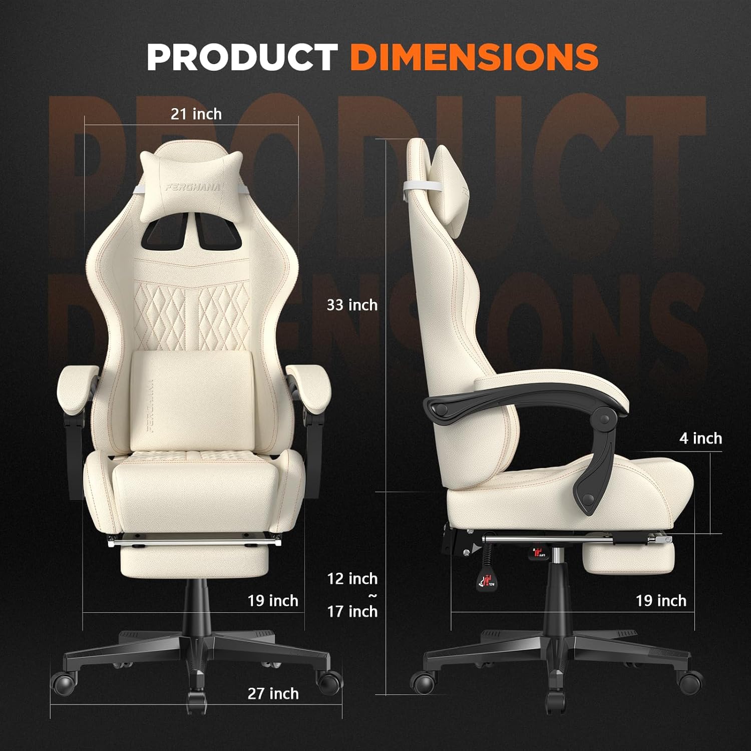 Ferghana Silla vintage de piel sintética para videojuegos, silla de jugador con respaldo alto con masaje, silla ergonómica de oficina para