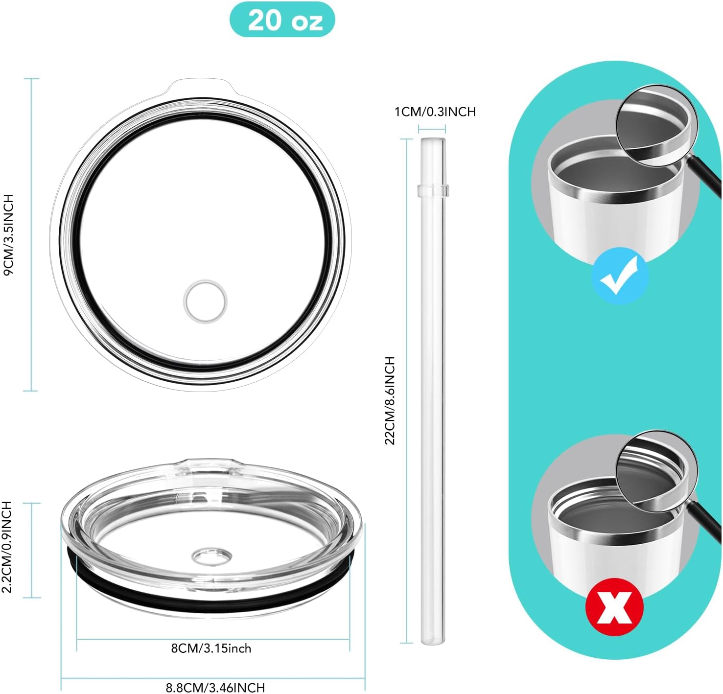 Vaso de 20 onzas, tapas de popote de repuesto compatibles con YETI Rambler de 16 onzas, vaso de 20 onzas, taza de 24 onzas, taza con popote de 25