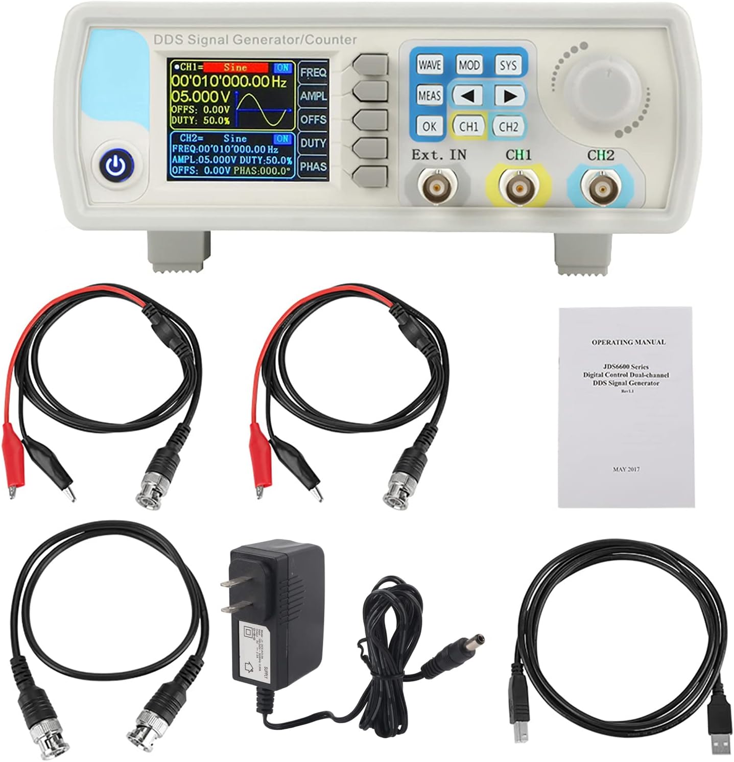 JDS6600 DDS generador contador de alta precisiónFunción de forma de onda Control digital Frecuencia sinusoidal AC100-240V (U.S. regulations60HZ)
