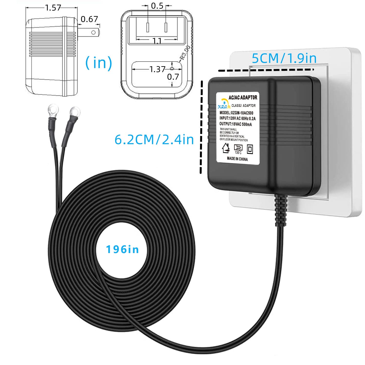 Timbre de video negro, transformador de potencia especial, adaptador de corriente para timbre de puerta de 18V500MA, compatible con Ring, Nest,