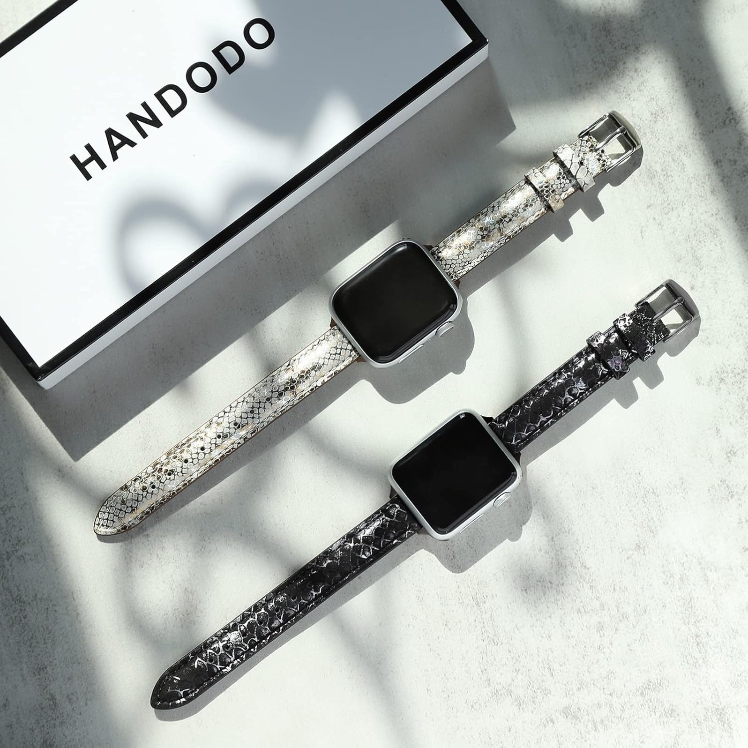 Handodo Correa de reloj de piel de serpiente para Apple Watch 87654321 SE 123, textura de metal, piel de becerro brillante, correa de repuesto para