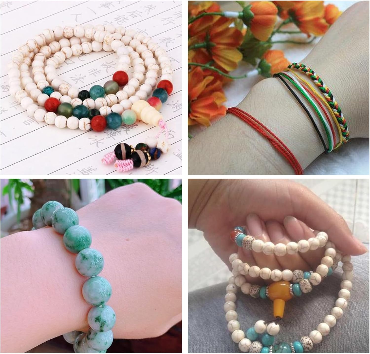 4 rollos de cuerda elástica para pulseras, cuerda elástica para hacer pulseras, cuerda de hilo arcoíris para pulseras de cuentas, collares, joyería,