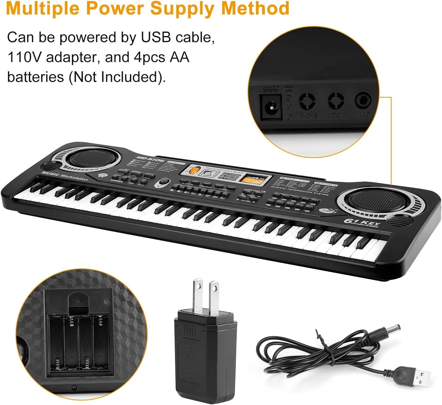 Teclado de piano de 61 teclas, teclado electrónico de música digital con micrófono, piano eléctrico, instrumento musical, teclado de aprendizaje
