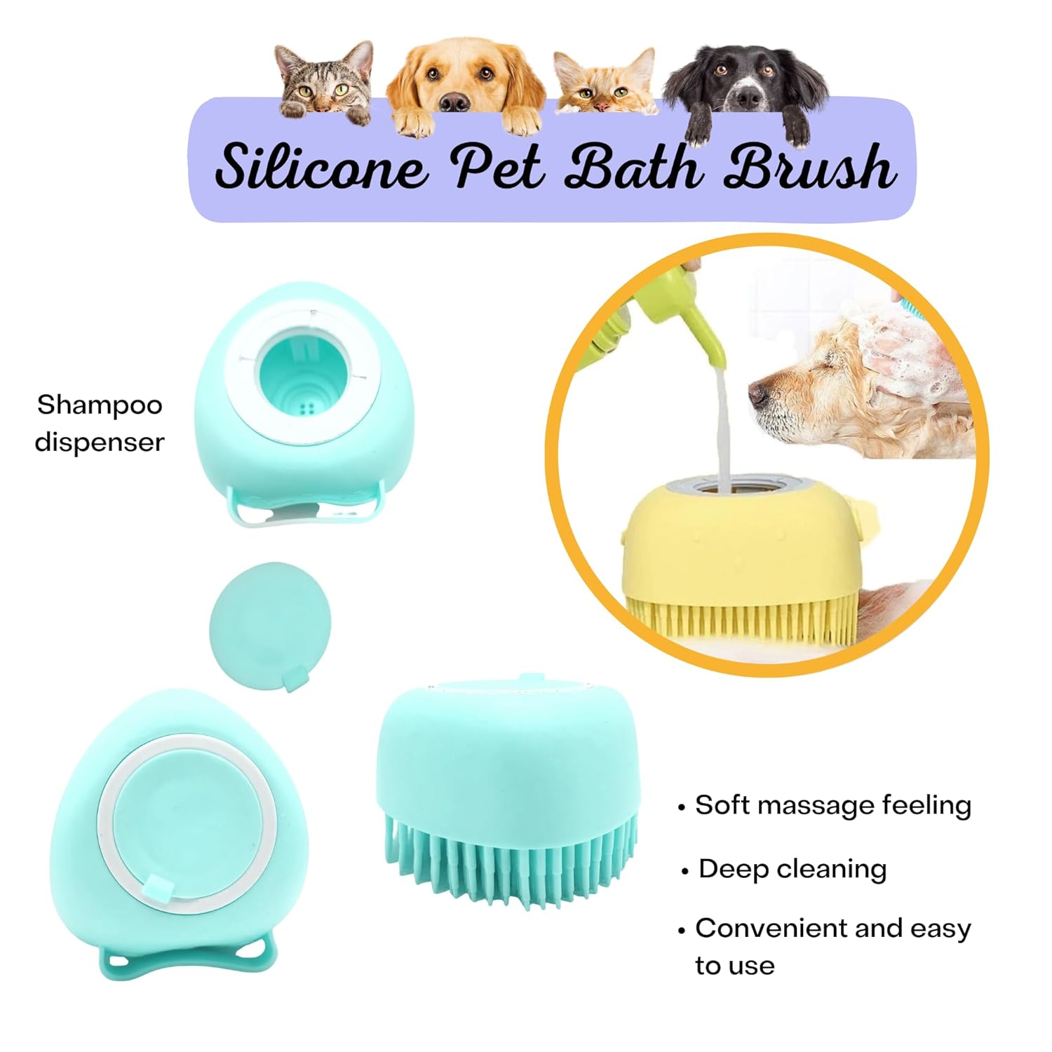 Cepillo para mascotas y cepillo de baño para mascotas de silicona suave, cepillo de gato, cepillo de perro, cepillo de pelo de gato, cepillo de pelo