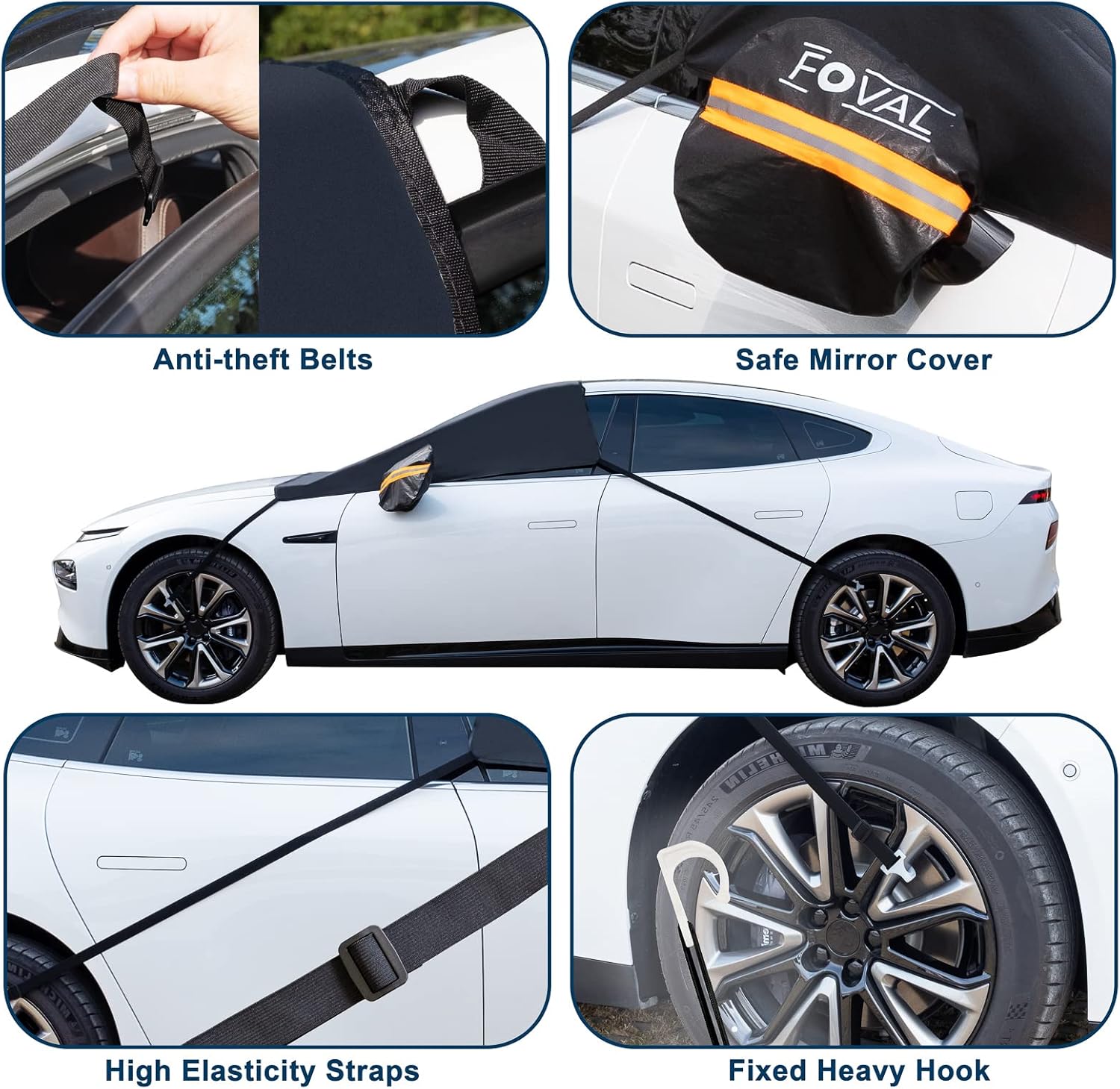 FOVAL Cubierta de parabrisas para hielo y nieve, cubierta de nieve para parabrisas de automóvil con cubierta de espejo lateral, cubierta protectora