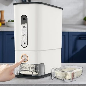JOJOZOO Dispensador de arroz de 26.5 libras, recipiente grande de almacenamiento de cereales con taza medidora y escala de tiempo, recipiente de JOJOZOO Dispensador de arroz de 26.5 libras, recipiente grande de almacenamiento de cereales con taza medidora y escala de tiempo, recipiente de