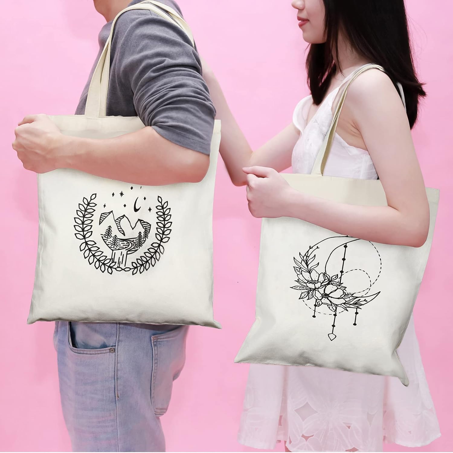 4 bolsas de lona para mujeres, diseño floral, gato, hongos, bolsa de compras reutilizable para niñas, regalo de Navidad (artístico)