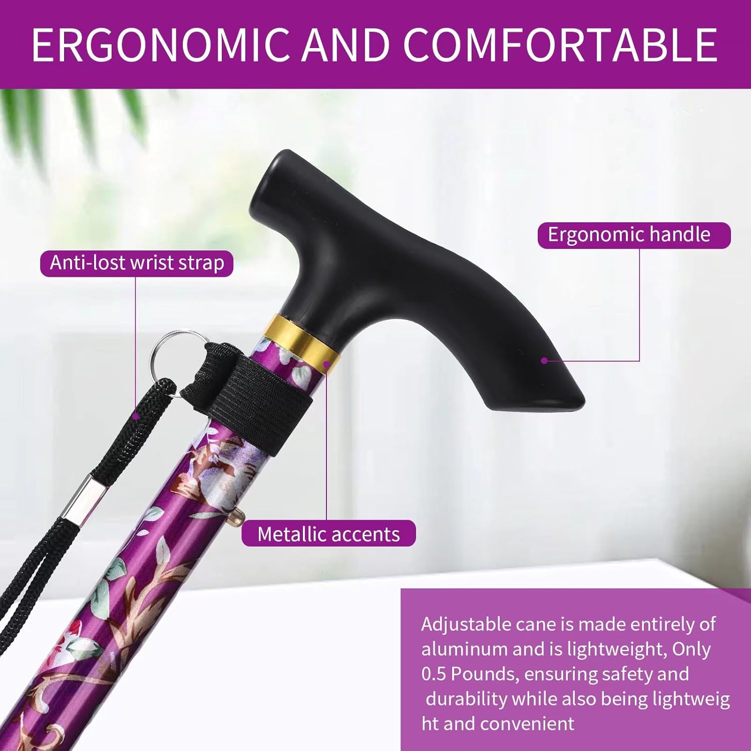 Walking Cane ANCKNE Cane para mujer  Ligero, altura ajustable de 5 niveles y bastones plegables de aluminio para personas mayores  Mango ergonómico
