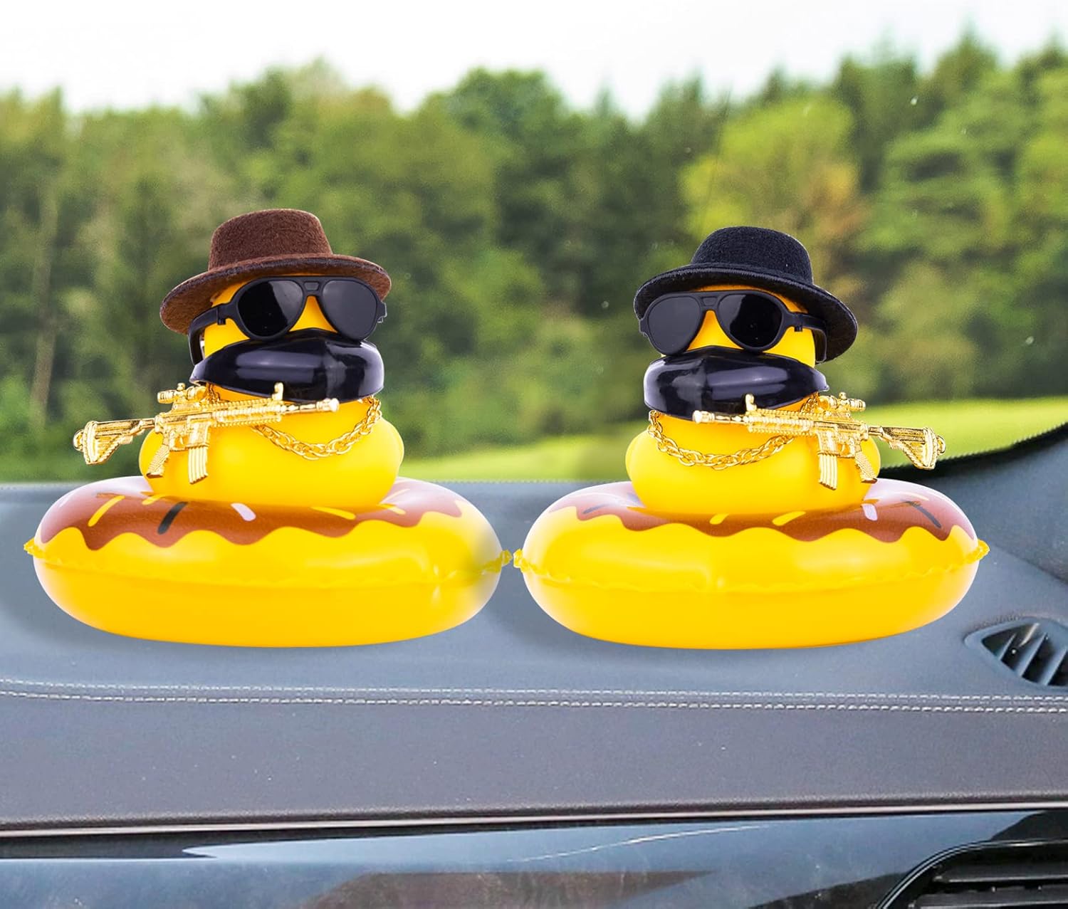 MuMyer Adornos de pato de goma para automóvil, decoración de tablero de automóvil con accesorios geniales, cubierta de boca, mini anillo de
