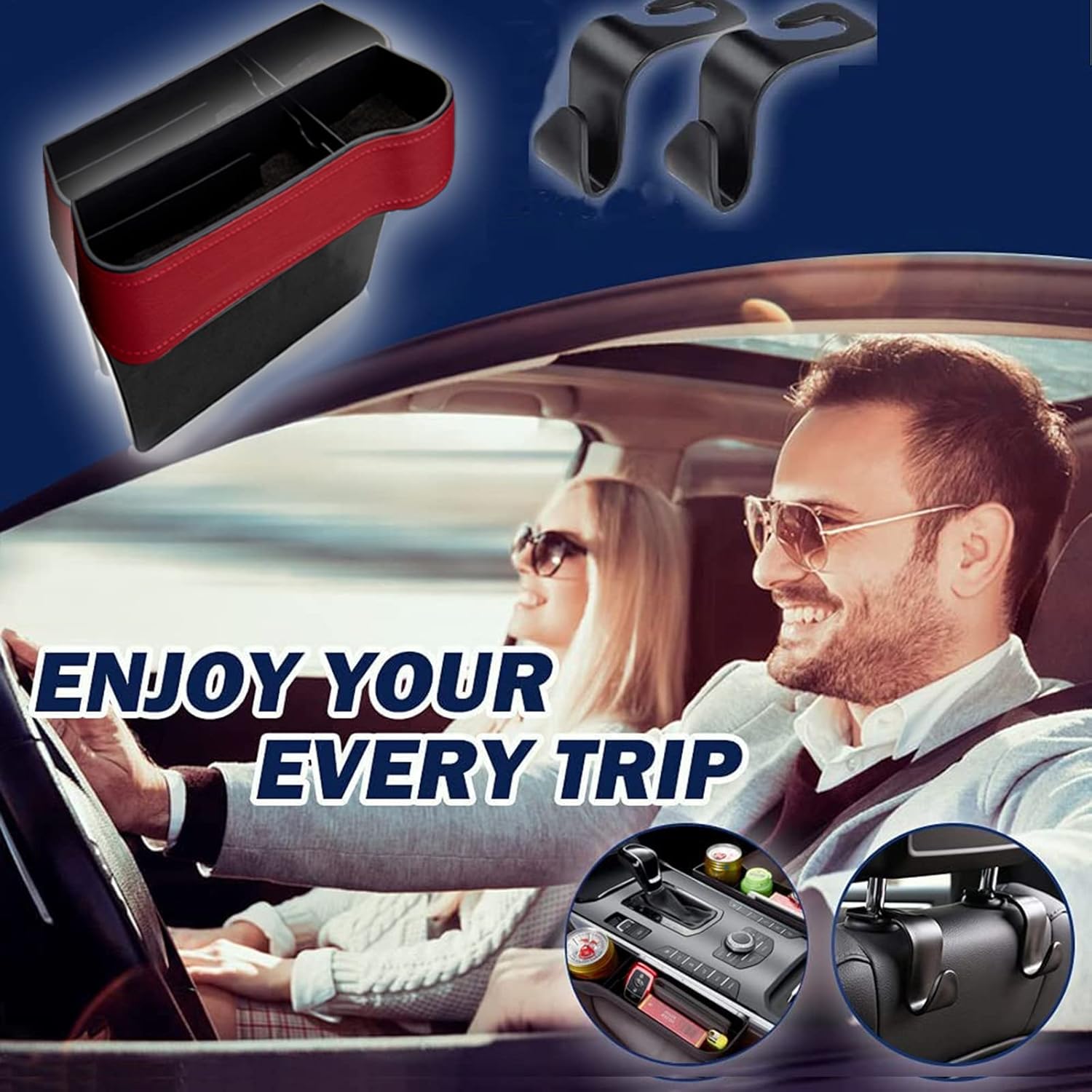 Car Gap Filler Organiser, 2 Pcs Multifunctional Car Seat Organizer with Cup Holder PU Leather Car Console Side Pocket with USB Charging Hole for