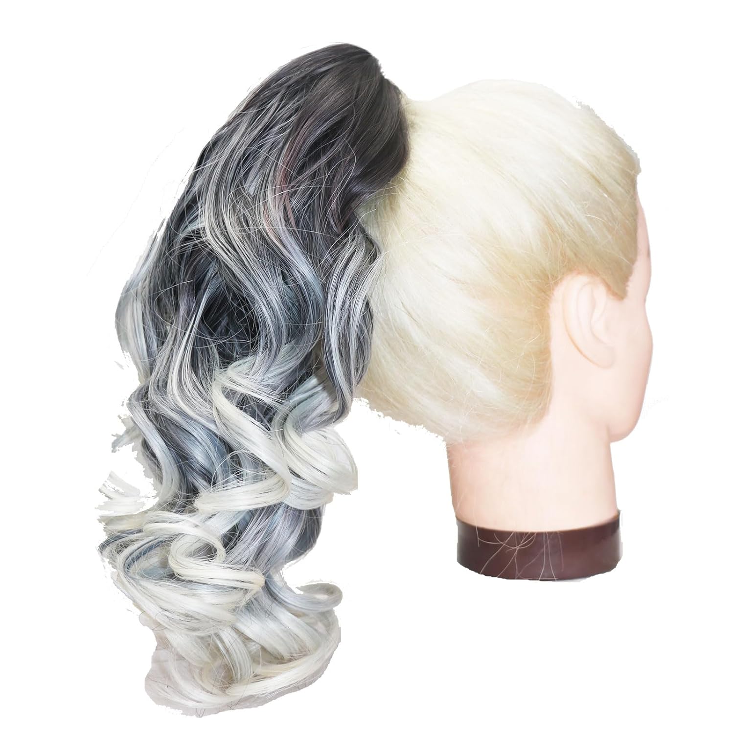 Extensión de cola de caballo de 14 pulgadas, extensiones de cabello sintético ondulado y rizado con pinza para mujer (14 pulgadas, T 1Brubio)