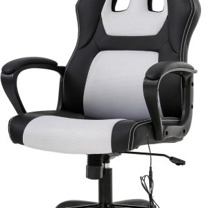 PayLessHere Silla de oficina para videojuegos, soporte ajustable ergonómico de piel sintética, silla de masaje lumbar para carreras, reposacabezas y PayLessHere Silla de oficina para videojuegos, soporte ajustable ergonómico de piel sintética, silla de masaje lumbar para carreras, reposacabezas y