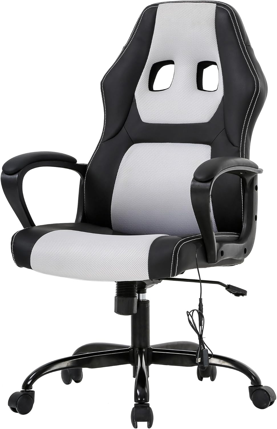 PayLessHere Silla de oficina para videojuegos, soporte ajustable ergonómico de piel sintética, silla de masaje lumbar para carreras, reposacabezas y