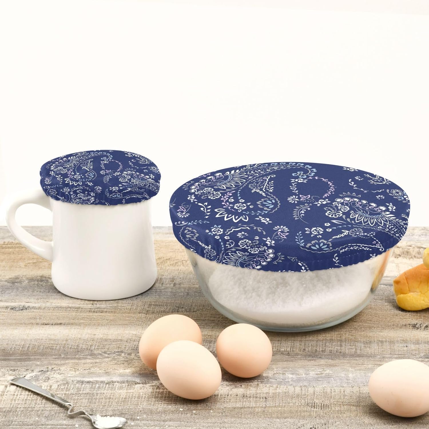 Asian Style 5PCS Reusable Elastic Bowl Covers for Food Storage Stretch Cloth Fabric Lids with 5 Different Sizes Heat Resistant Food Lids for Bread