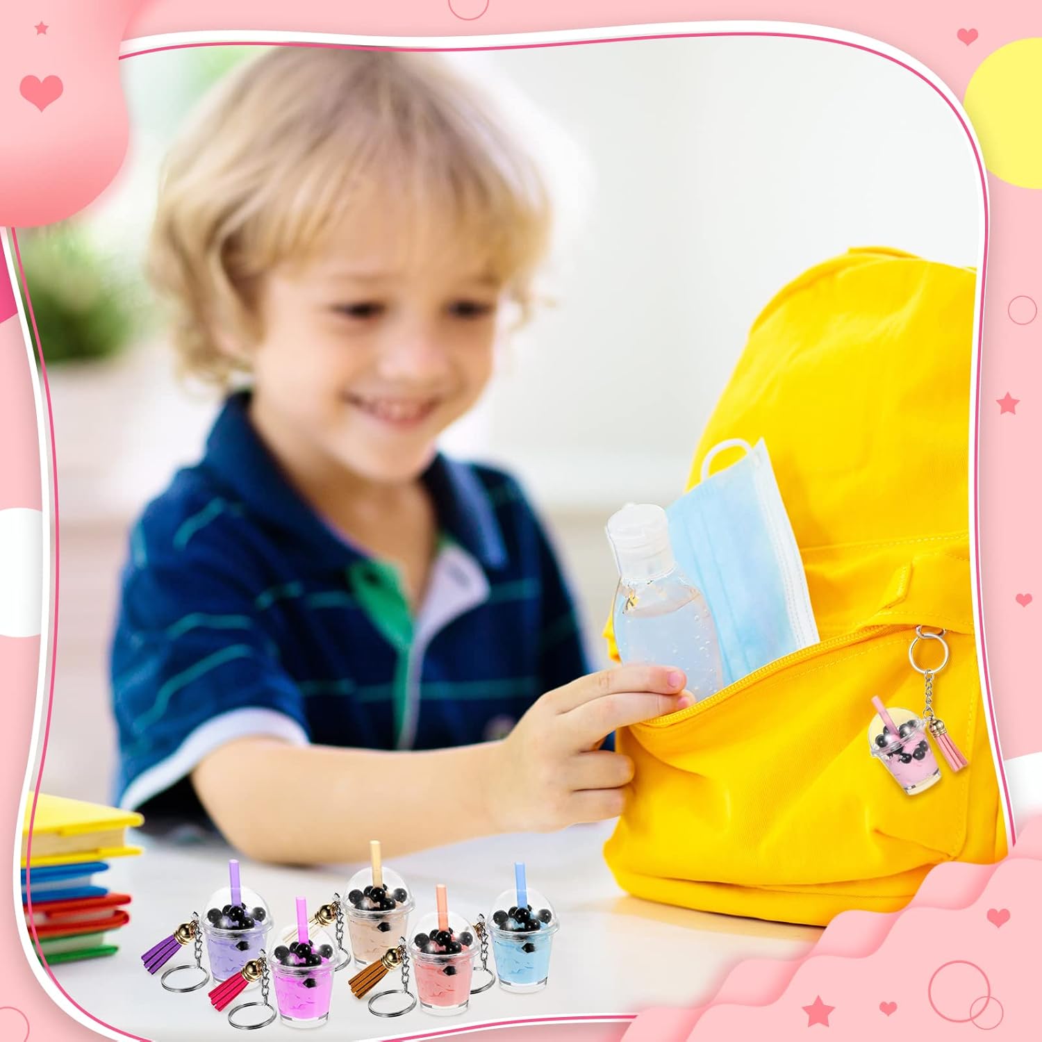 348 piezas de mini llaveros de té lechoso, accesorios de pegamento de crema de té de burbujas, incluye 12 anillos, 12 dijes colgantes de mini taza