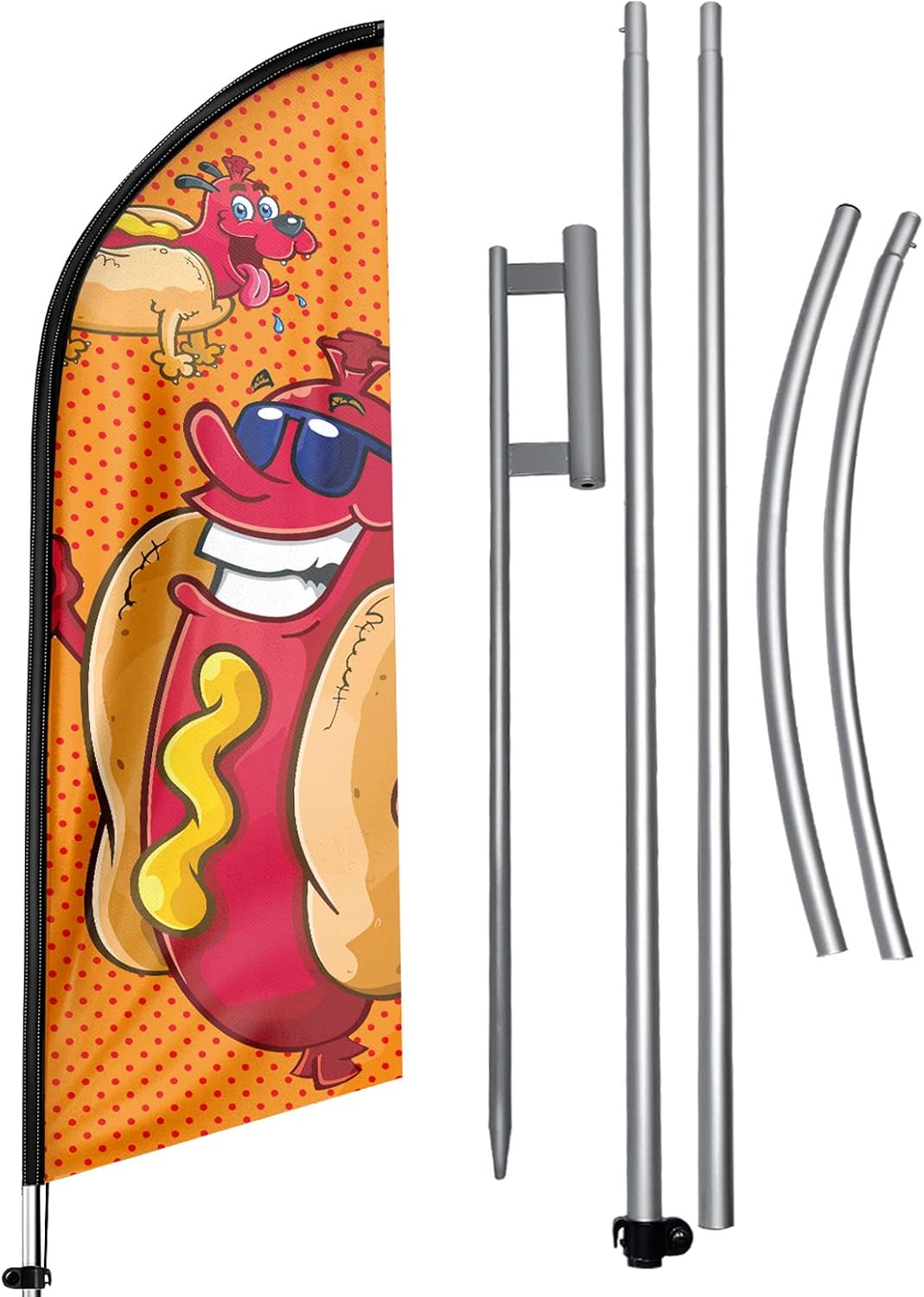 Bandera de Swooper de Hot Dog, letrero de perro caliente sin viento de 11 pies con asta de bandera de aleación de aluminioestaca de tierra de acero