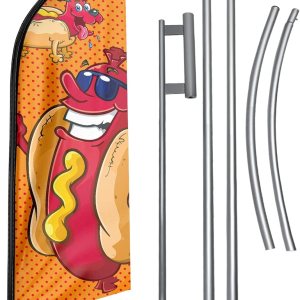 Bandera de Swooper de Hot Dog, letrero de perro caliente sin viento de 11 pies con asta de bandera de aleación de aluminioestaca de tierra de acero Bandera de Swooper de Hot Dog, letrero de perro caliente sin viento de 11 pies con asta de bandera de aleación de aluminioestaca de tierra de acero