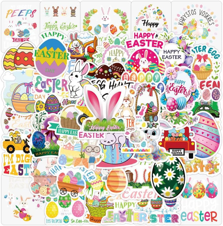 Calcomanías de Pascua  100 calcomanías de huevos de Pascua para adolescentes, niños, adultos, calcomanías de vinilo impermeables lindas y divertidas