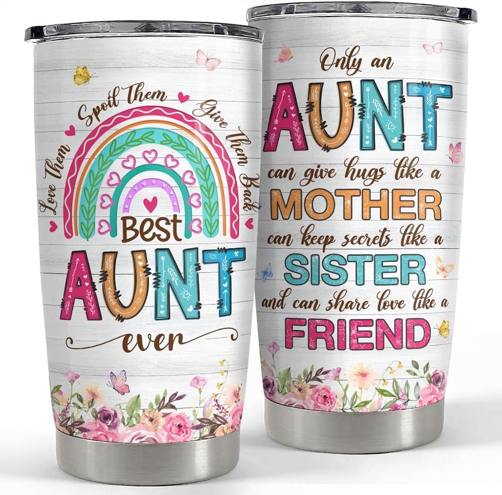SANDJEST Vaso térmico de acero inoxidable con aislamiento térmico de 20 onzas para tía, regalo para tía, regalo para cumpleaños, Navidad