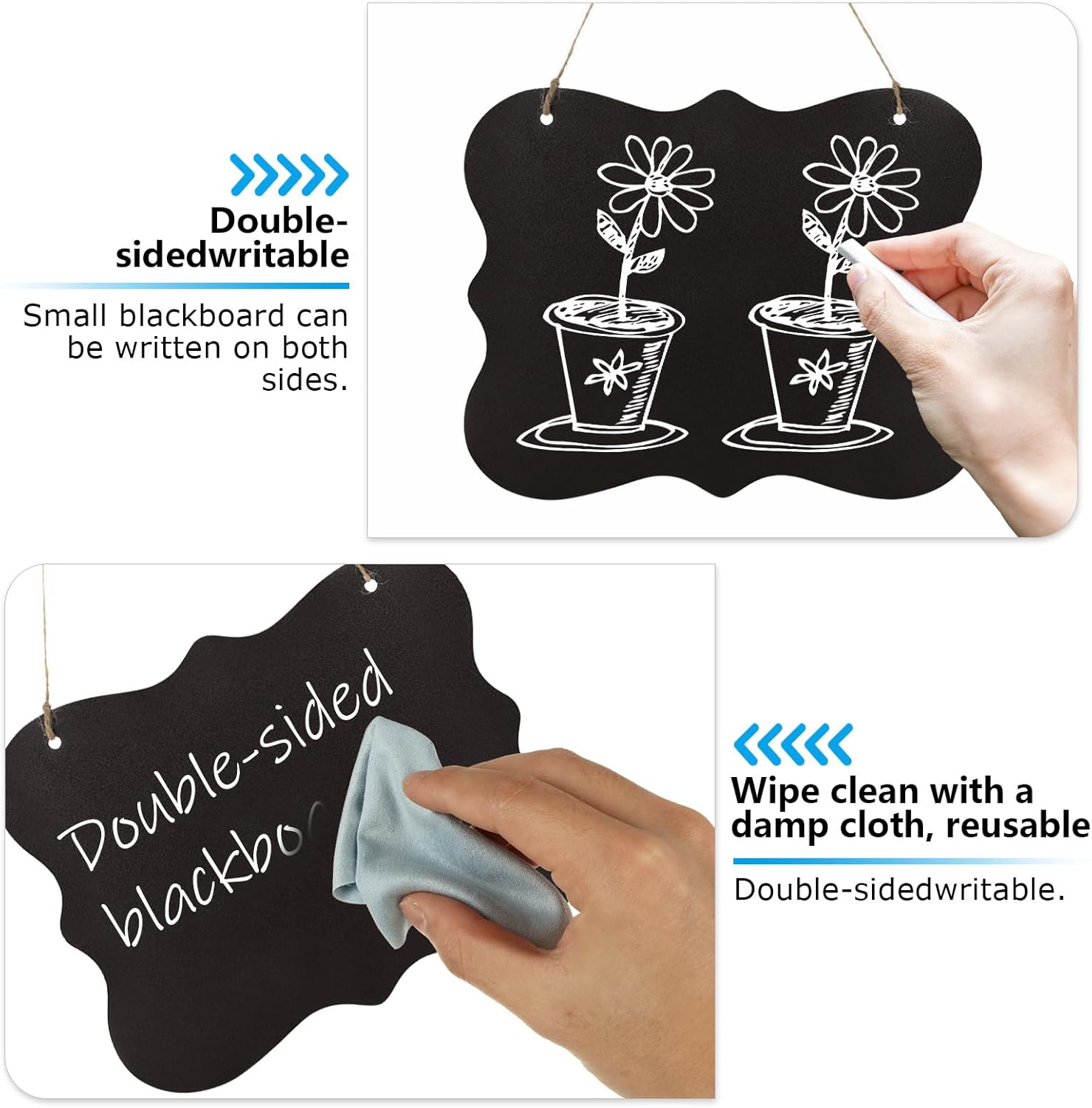 GBACHOOSE 16 letreros colgantes de pizarra de tiza de 8 x 10 pulgadas con cuerda, 4 formas lindas, tablero de mensajes borrable para bodas, bares,