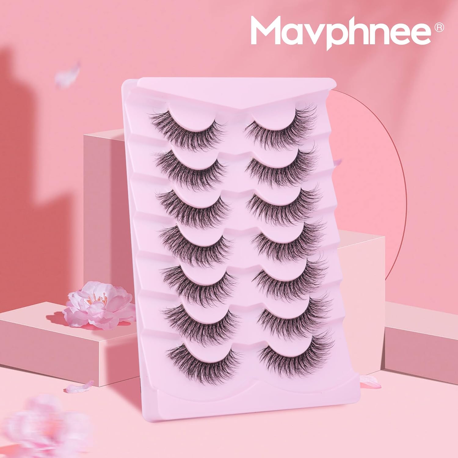 Pestañas de banda transparente, pestañas de ojo de gato, pestañas de aspecto natural, pestañas postizas 3D, esponjosas, paquete de 7 pares Mavphnee