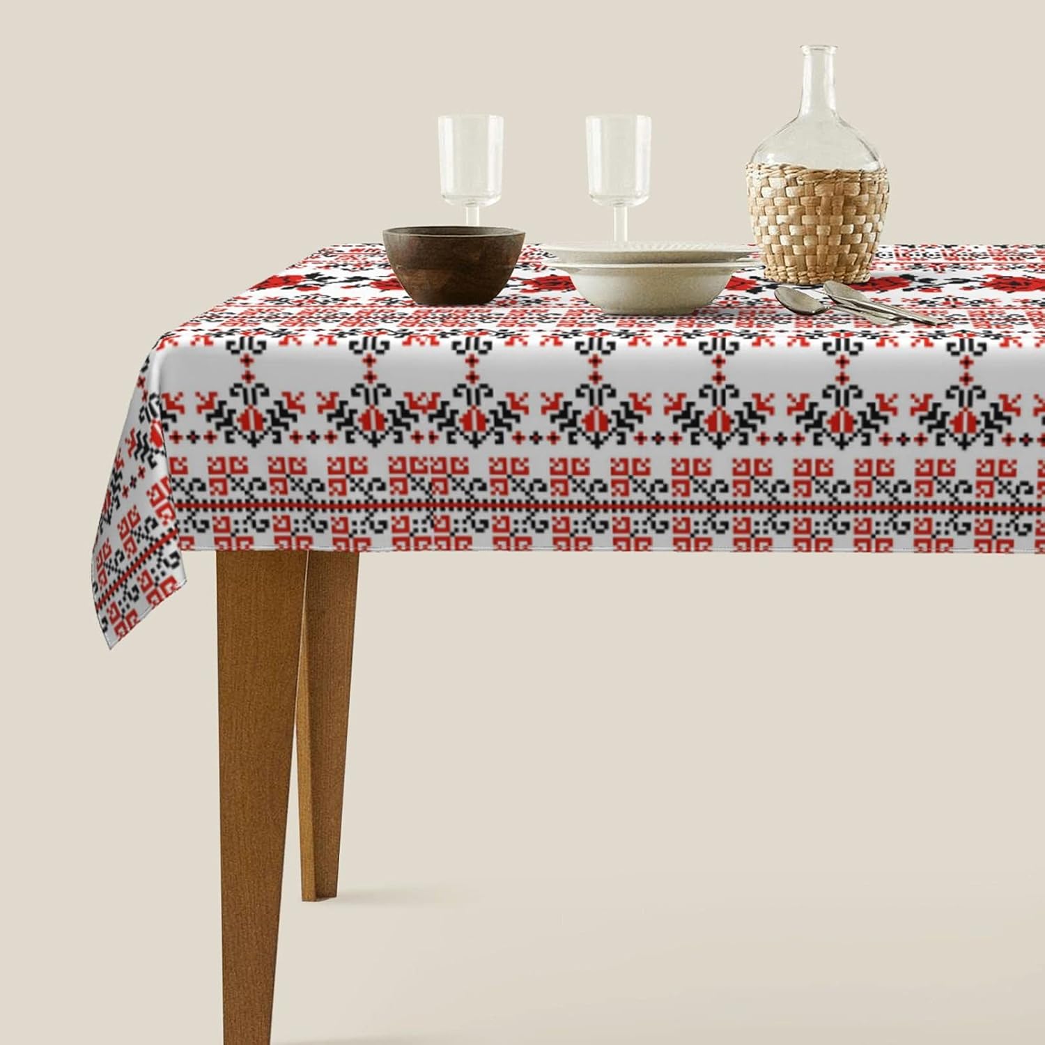 Mantel de rosa estilo bordado ucraniano para mesas rectangulares, a prueba de aceite, a prueba de derrames y fácil de limpiar, mantel de 60 x 90