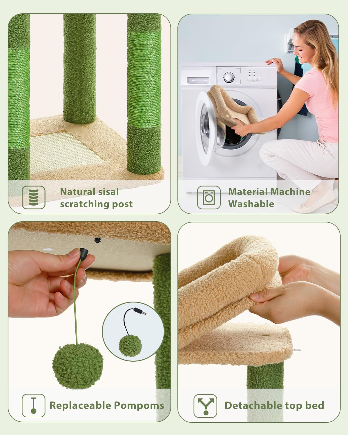 Árbol de cactus para gatos de 59 pulgadas, árbol grande para gatos de interior, torre para gatos grandes, torre para gatos de varios niveles,