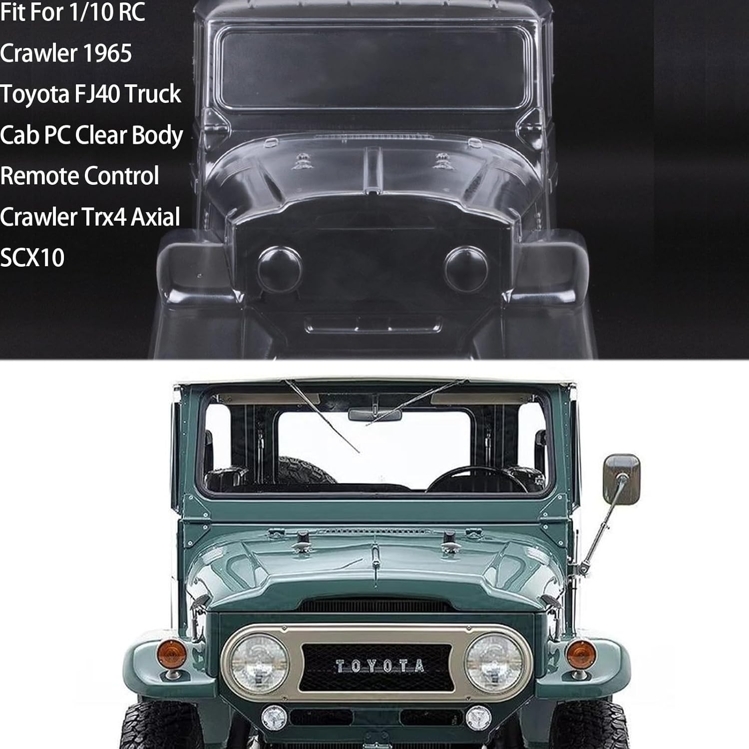 110 RC Crawler Car Cuerpo transparente, 1965 Toyota FJ40 Truck Cab PC Cuerpo transparente apto para 110 RC Crawler Axial SCX10 TRX4 YIKONG 4102 RGT
