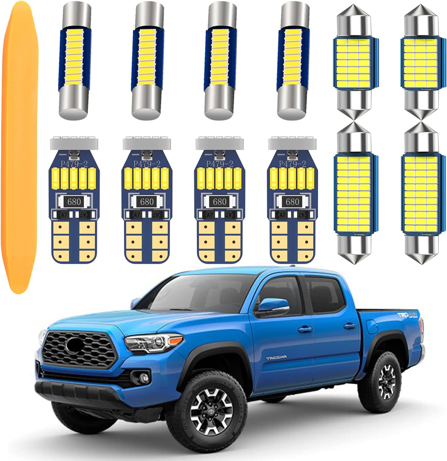 Paquete de kit de luz interior LED para Toyota Tacoma 2005-2021, luces de cúpula de mapa interior + luces de espejo de tocador + luces de matrícula
