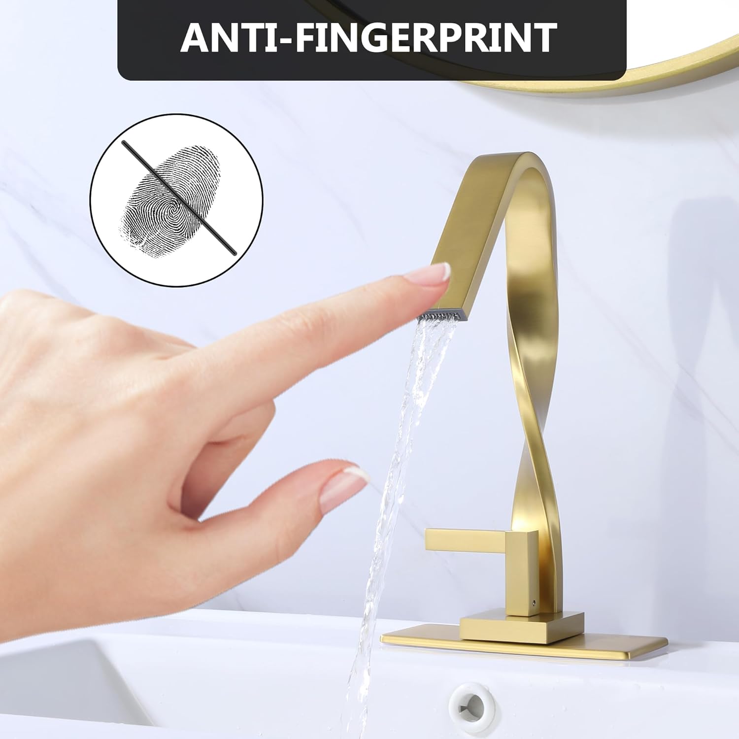 Grifo de baño en cascada, grifos de fregadero de oro cepillado para 1 o 3 agujeros, grifo de latón de una sola manija con placa de escritorio de 6