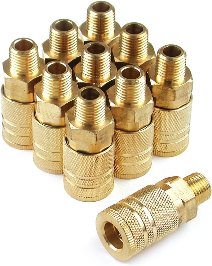 Primefit IC1414MB6-B10-P Paquete de contratista de acoplador industrial macho de latón de 6 bolas de 14 pulgadas, 10 piezas