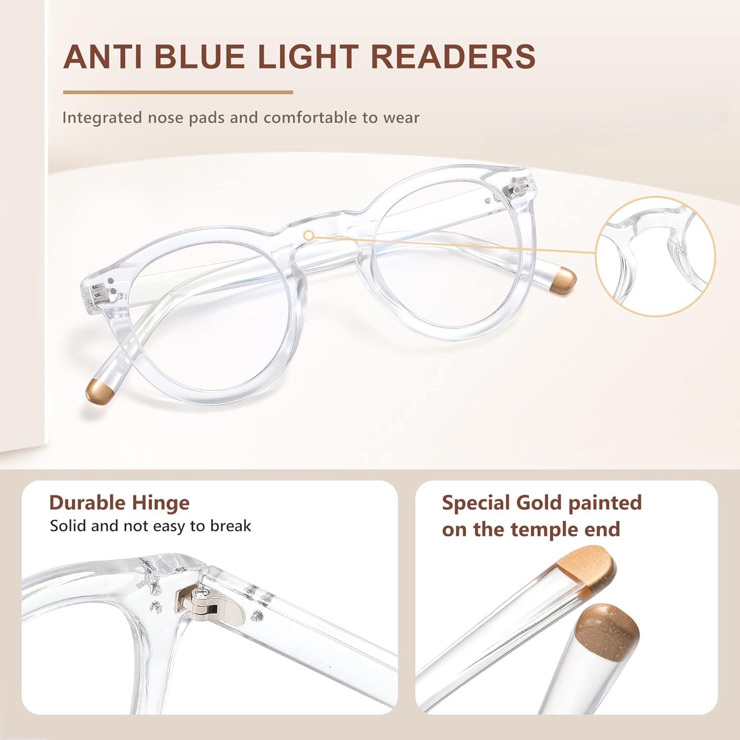 EASY READ Lentes de lectura redondos retro con bloqueo de luz azul para mujer, anti rayos UV, lentes de computadora para mujer