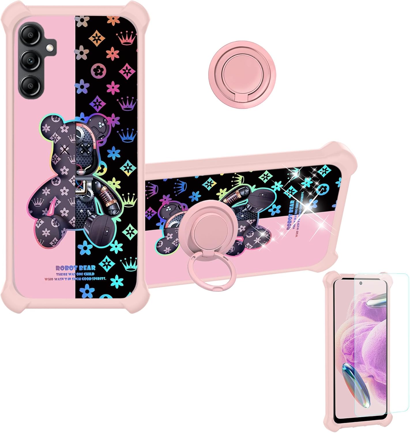 Funda para Galaxy A14 5G, Pinwheel Plus 3, compatible con Samsung Galaxy A14 5G, con protector de pantalla, policarbonato duro + silicona suave,
